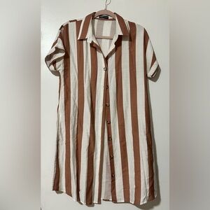 Brown and White Striped Men's Shirt